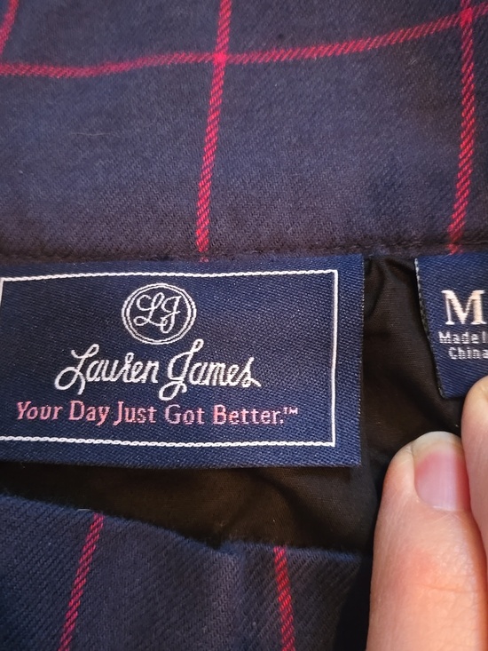 Blue Plaid Gathered Women's Skirt with Pink Windowpane Lines - Picture 4 of 5